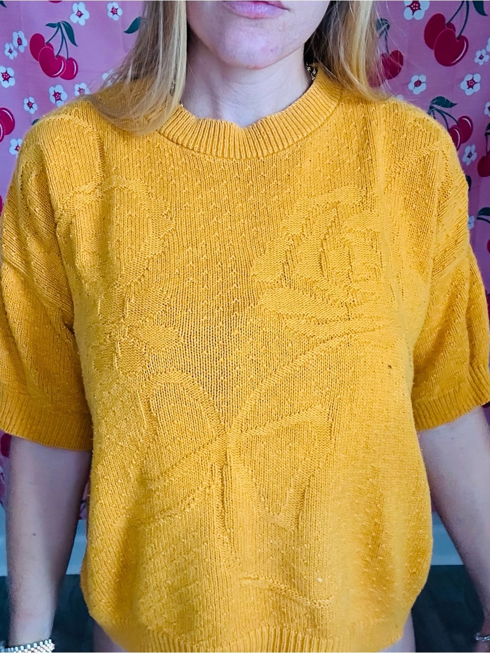 Women's Mustard Short-Sleeve Knit Top